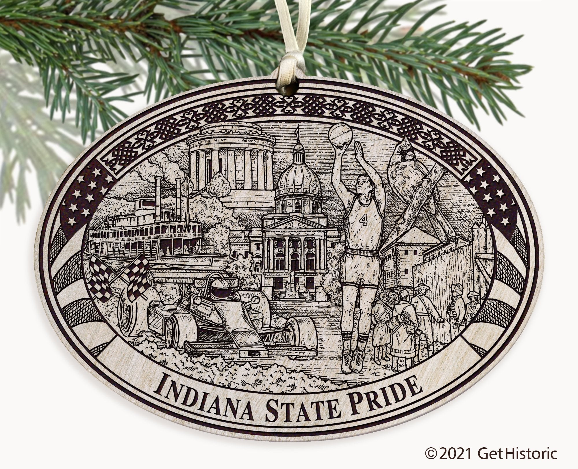 Indiana State Engraved Ornament