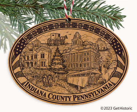 Indiana County Pennsylvania Engraved Natural Ornament