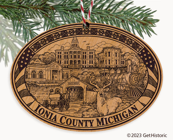 Ionia County Michigan Engraved Natural Ornament