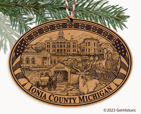 Ionia County Michigan Engraved Natural Ornament