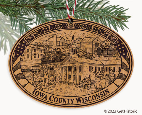 Iowa County Wisconsin Engraved Natural Ornament