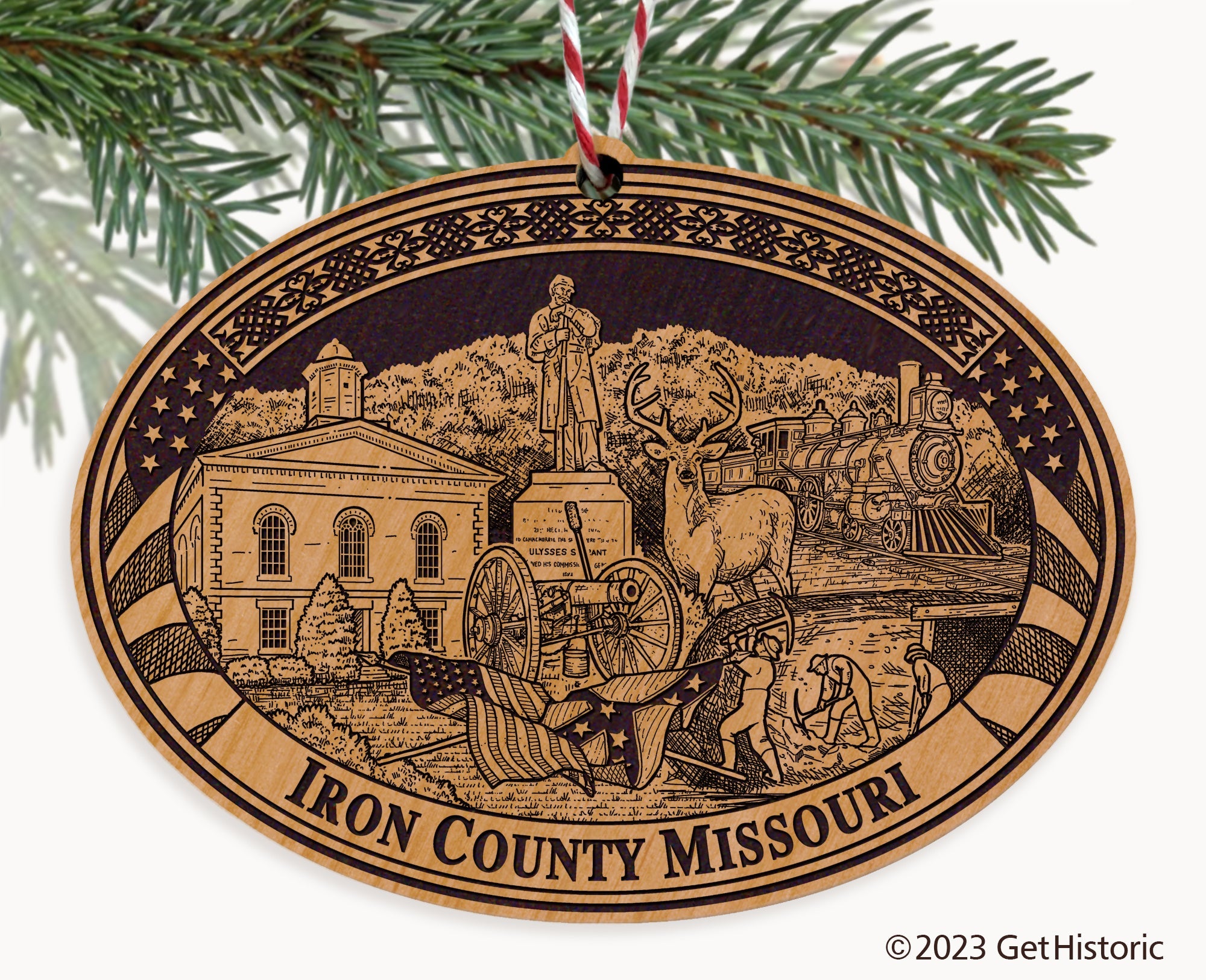 Iron County Missouri Engraved Natural Ornament