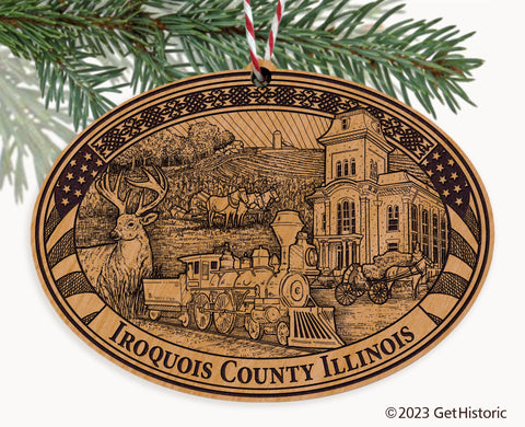 Iroquois County Illinois Engraved Natural Ornament