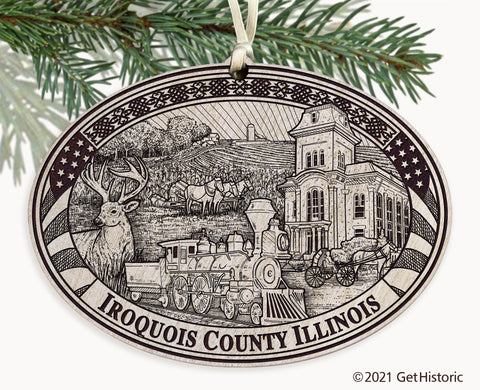 Iroquois County Illinois Engraved Ornament