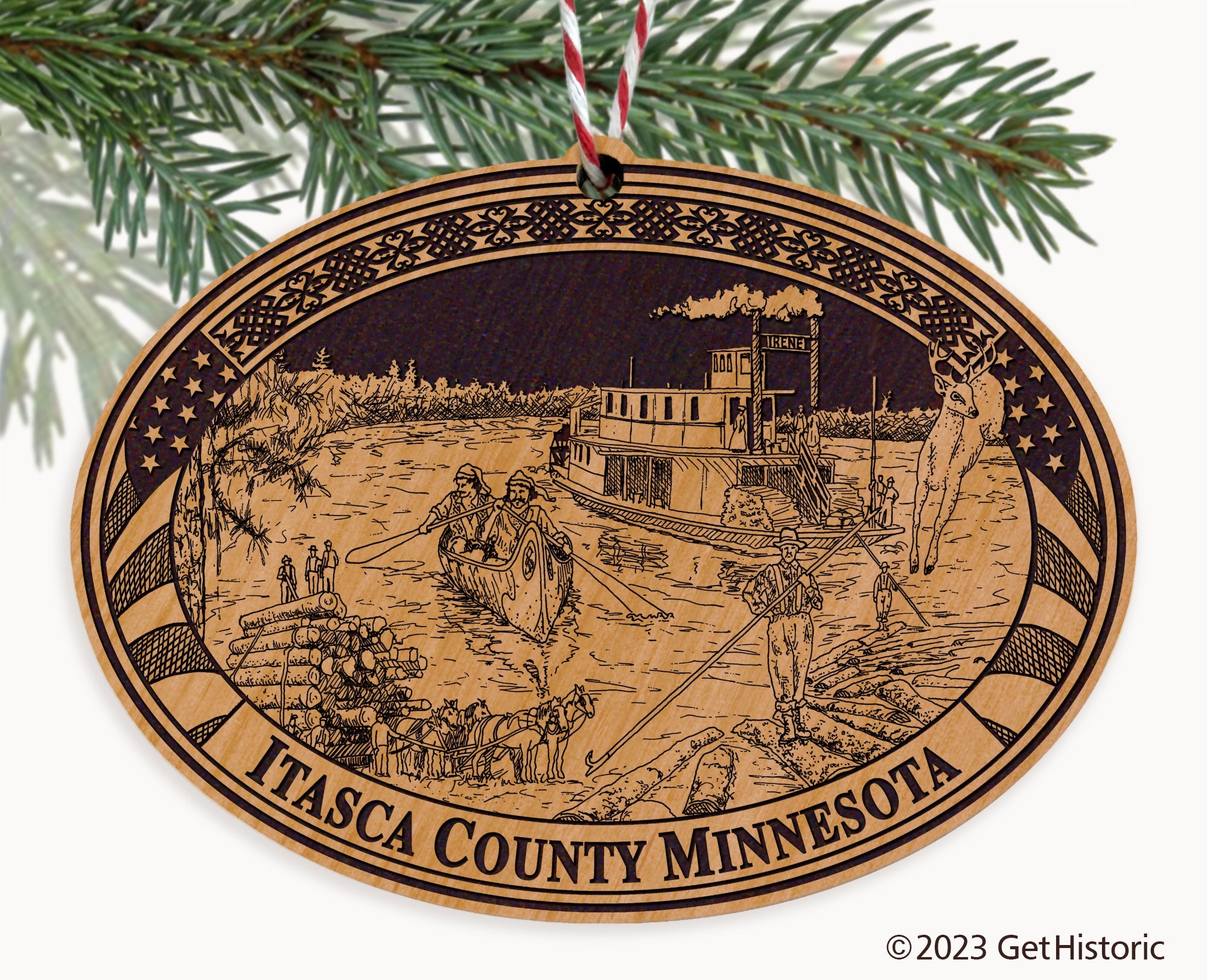 Itasca County Minnesota Engraved Natural Ornament