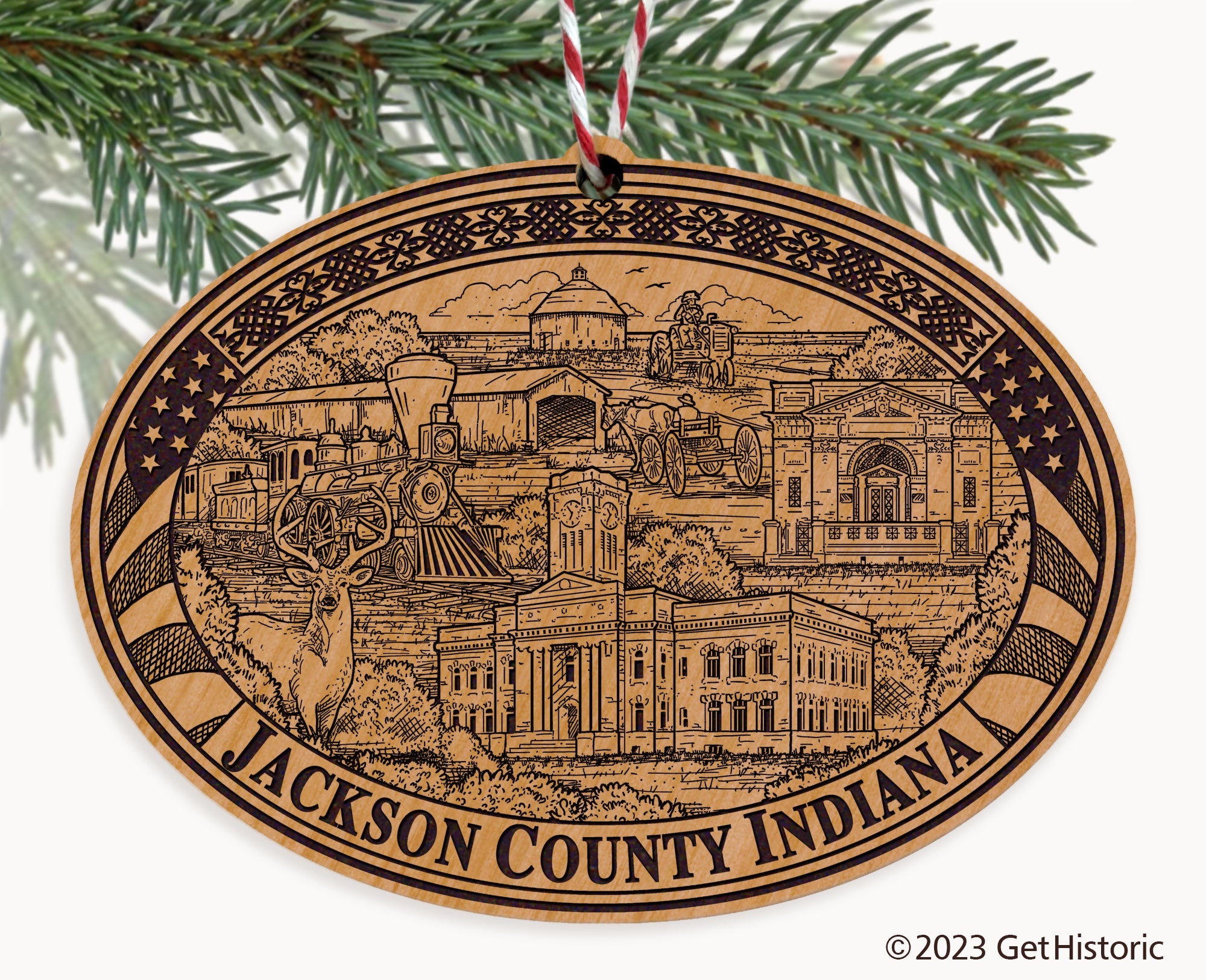 Jackson County Indiana Engraved Natural Ornament