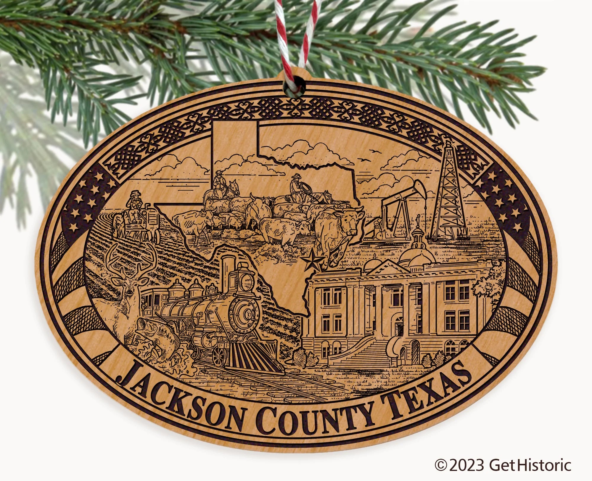Jackson County Texas Engraved Natural Ornament