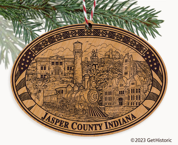 Jasper County Indiana Engraved Natural Ornament