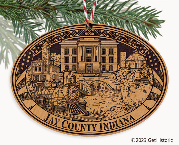 Jay County Indiana Engraved Natural Ornament