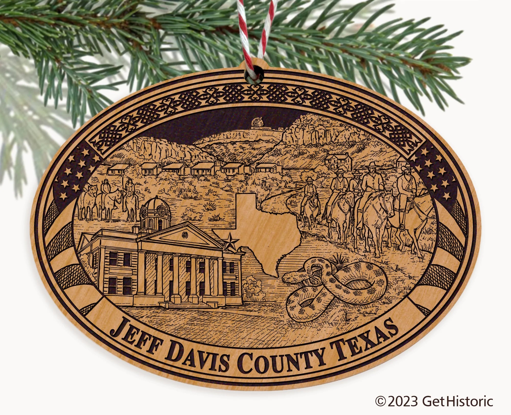 Jeff Davis County Texas Engraved Natural Ornament