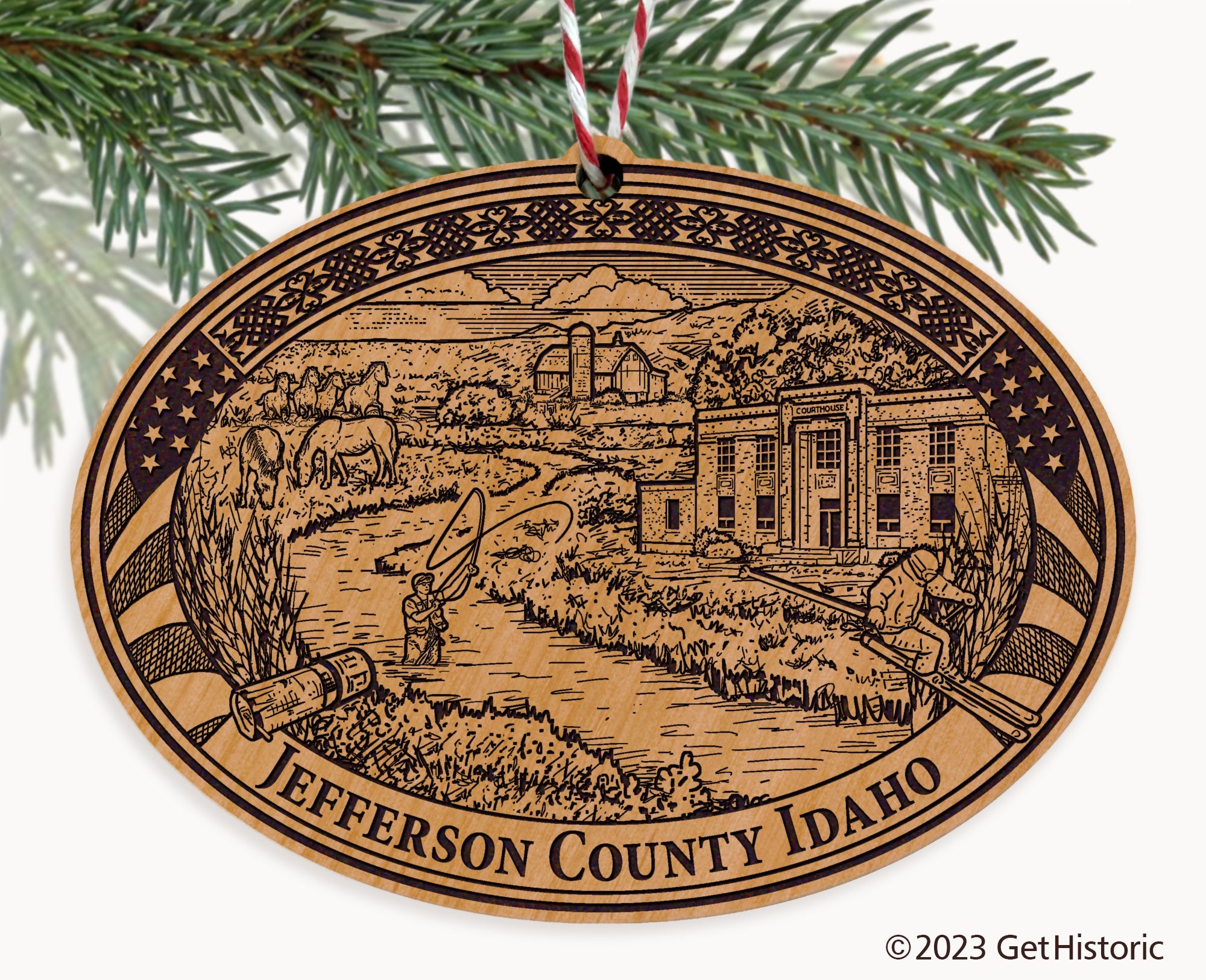 Jefferson County Idaho Engraved Natural Ornament