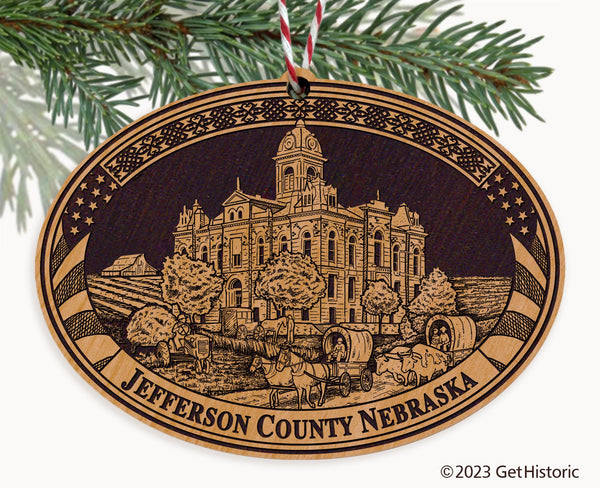 Jefferson County Nebraska Engraved Natural Ornament