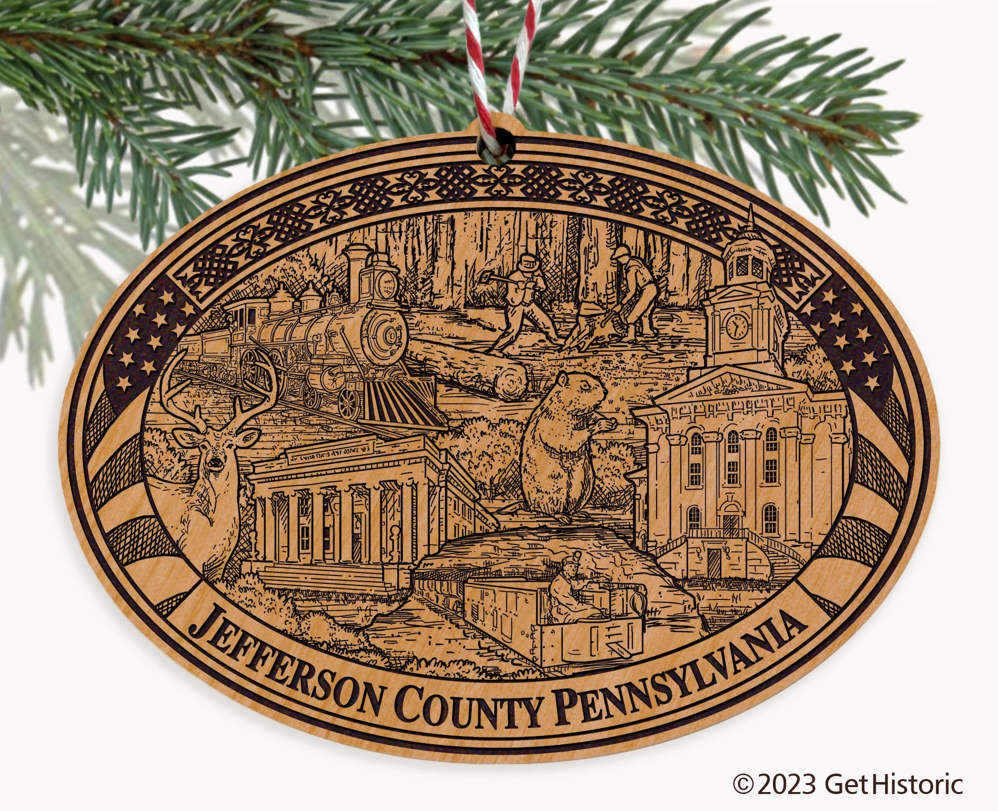 Jefferson County Pennsylvania Engraved Natural Ornament