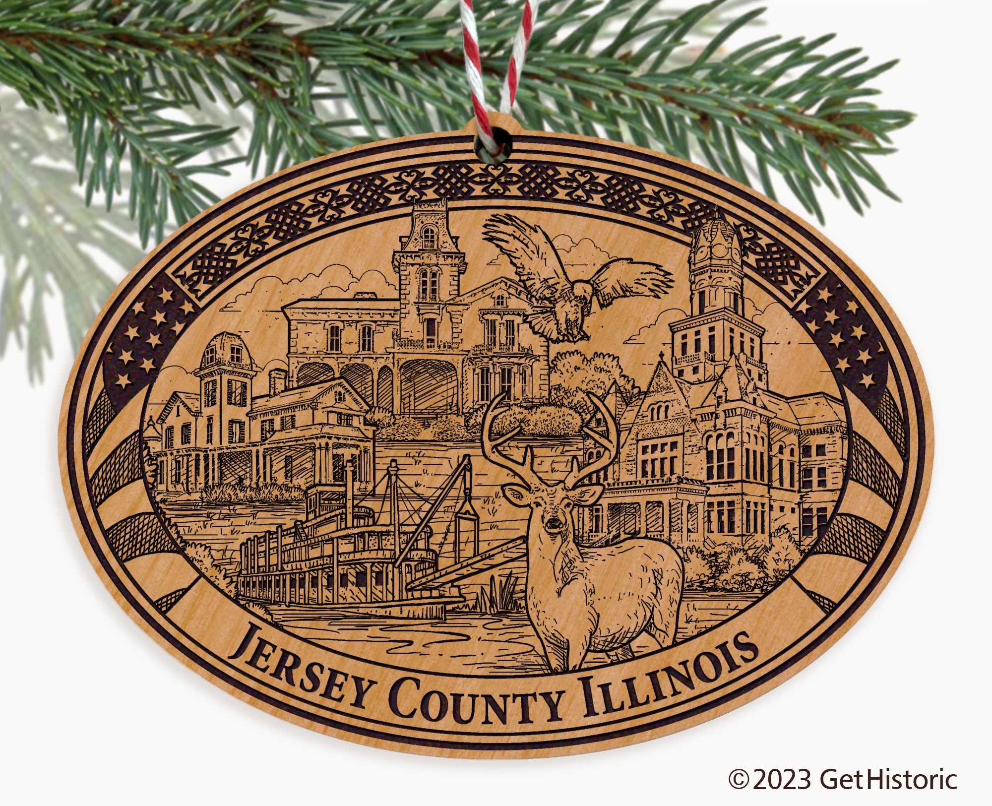 Jersey County Illinois Engraved Natural Ornament