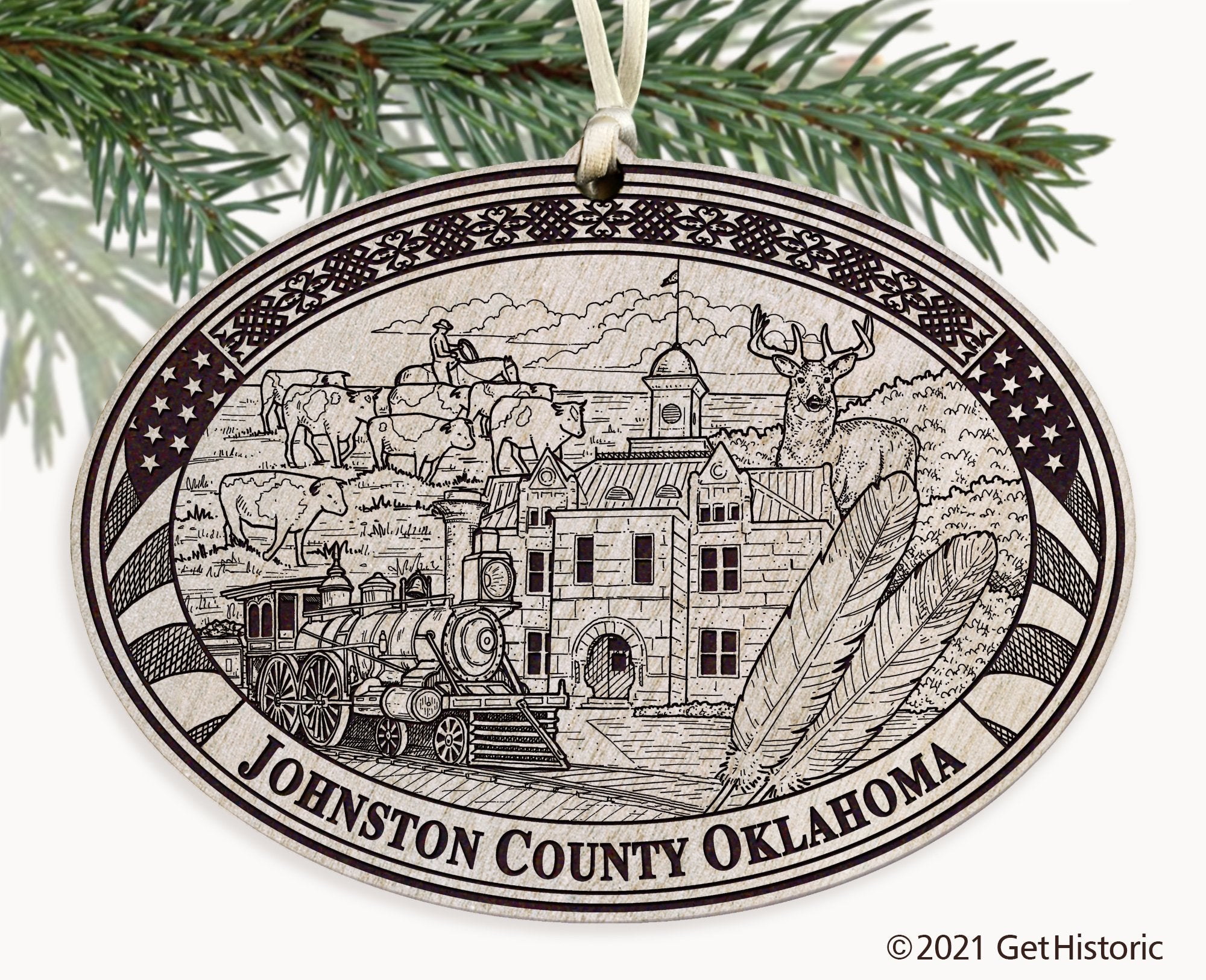 Johnston County Oklahoma Engraved Ornament