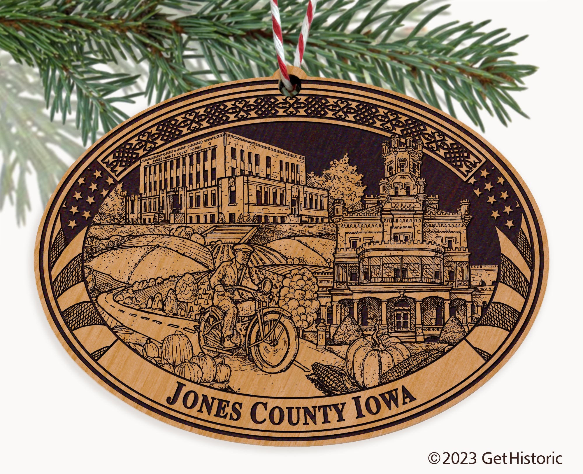 Jones County Iowa Engraved Natural Ornament