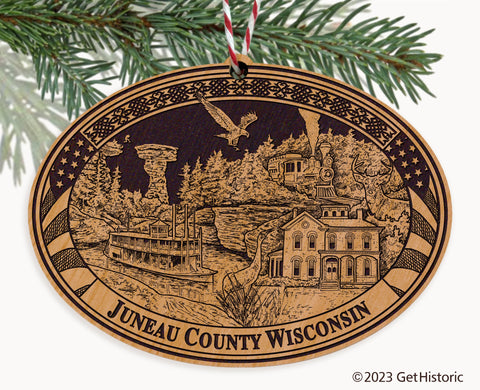 Juneau County Wisconsin Engraved Natural Ornament