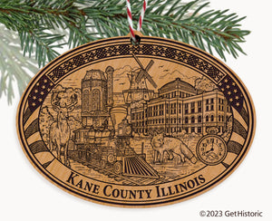 Kane County Illinois Engraved Natural Ornament