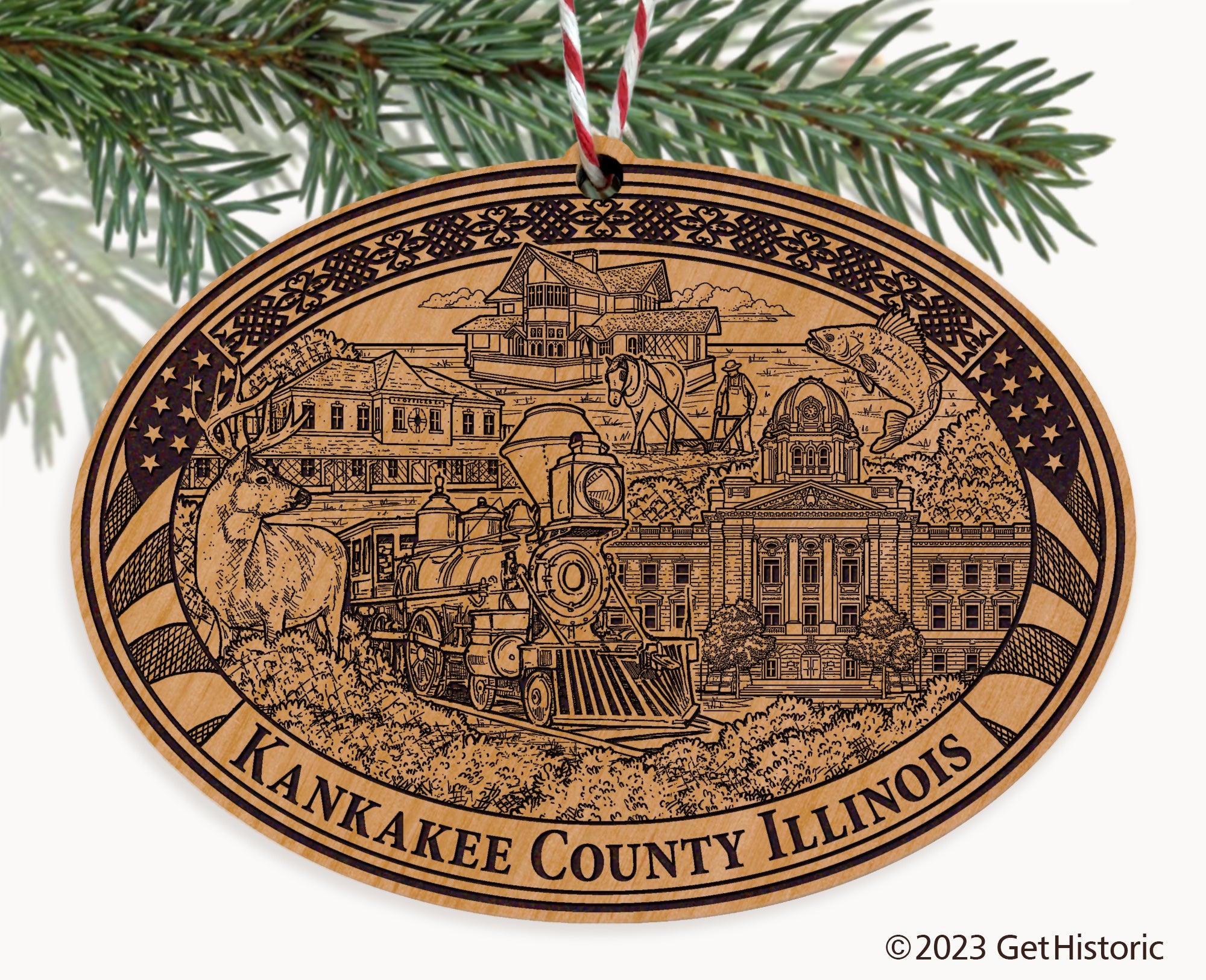 Kankakee County Illinois Engraved Natural Ornament