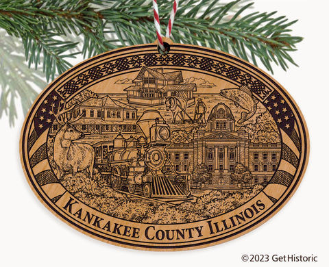 Kankakee County Illinois Engraved Natural Ornament