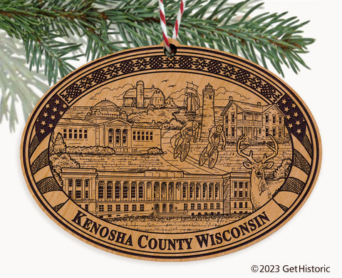 Kenosha County Wisconsin Engraved Natural Ornament