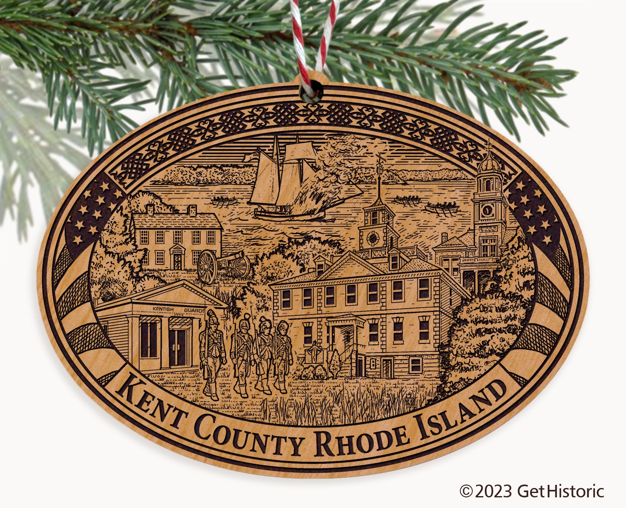 Kent County Rhode Island Engraved Natural Ornament
