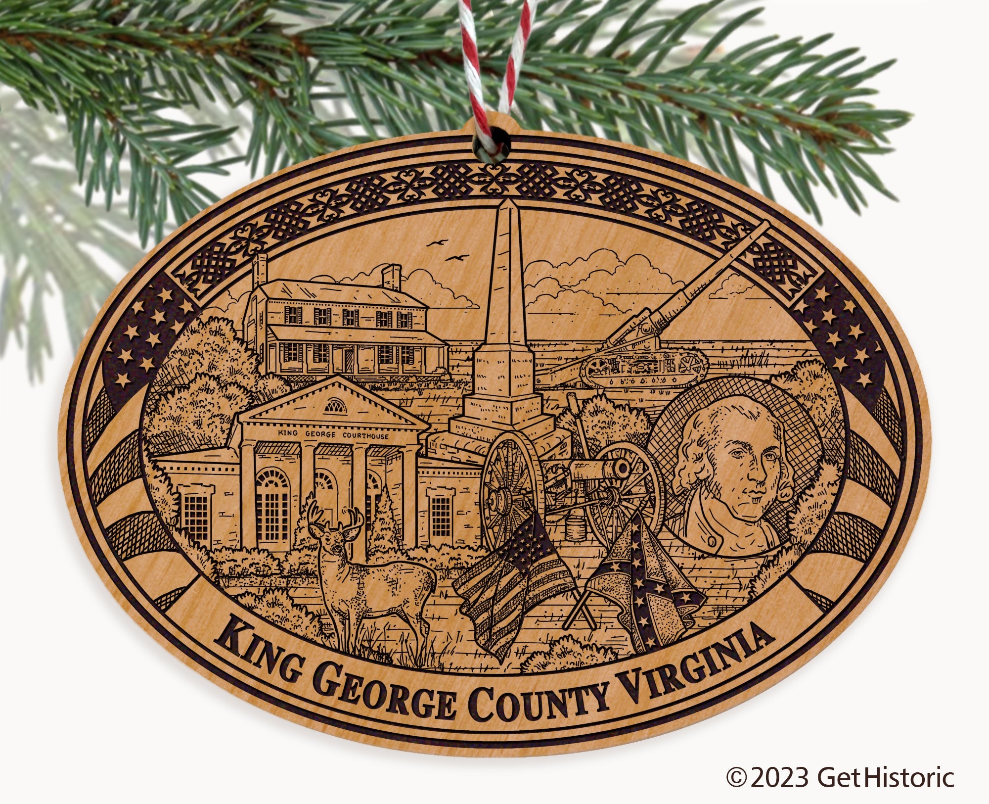 King George County Virginia Engraved Natural Ornament