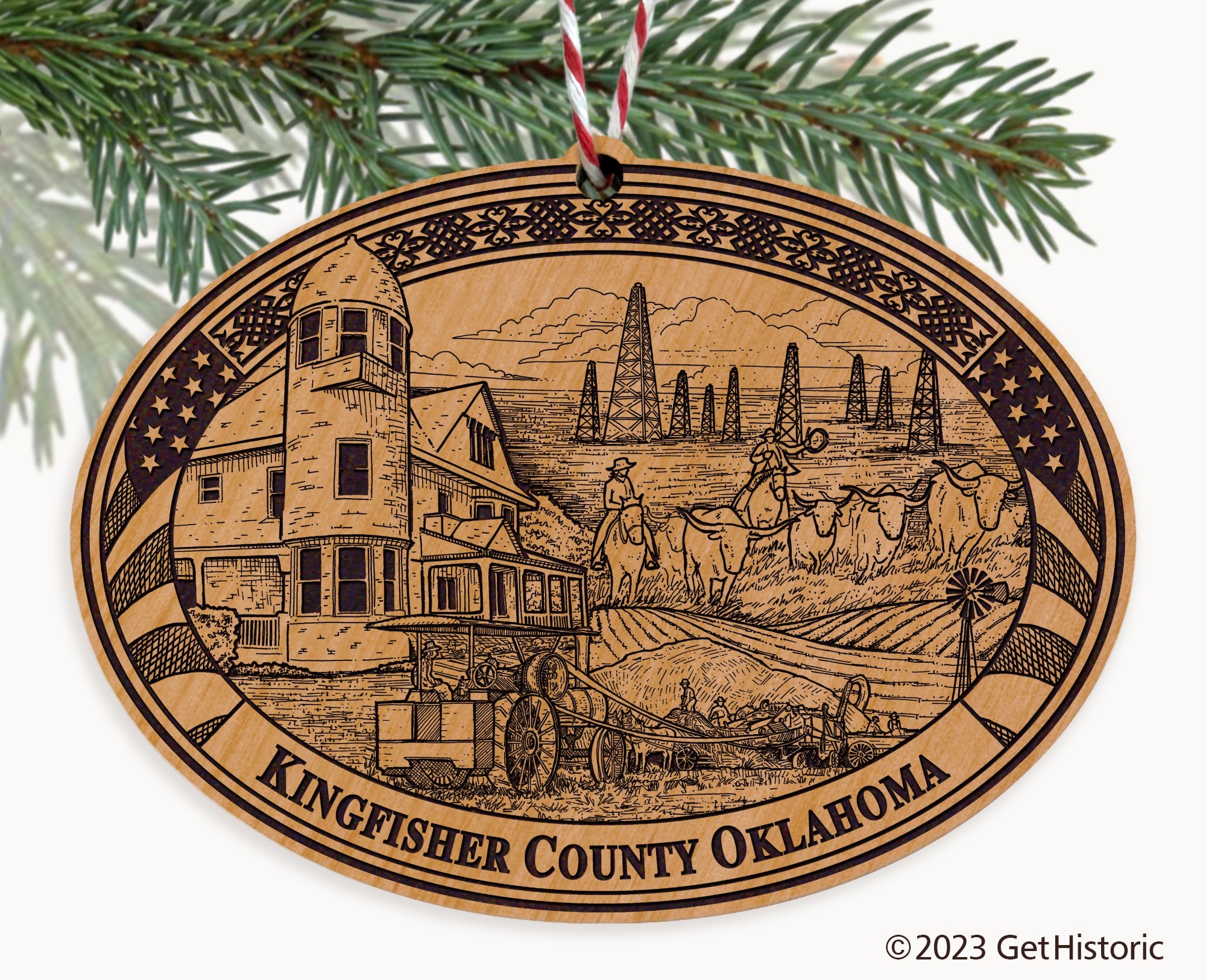 Kingfisher County Oklahoma Engraved Natural Ornament