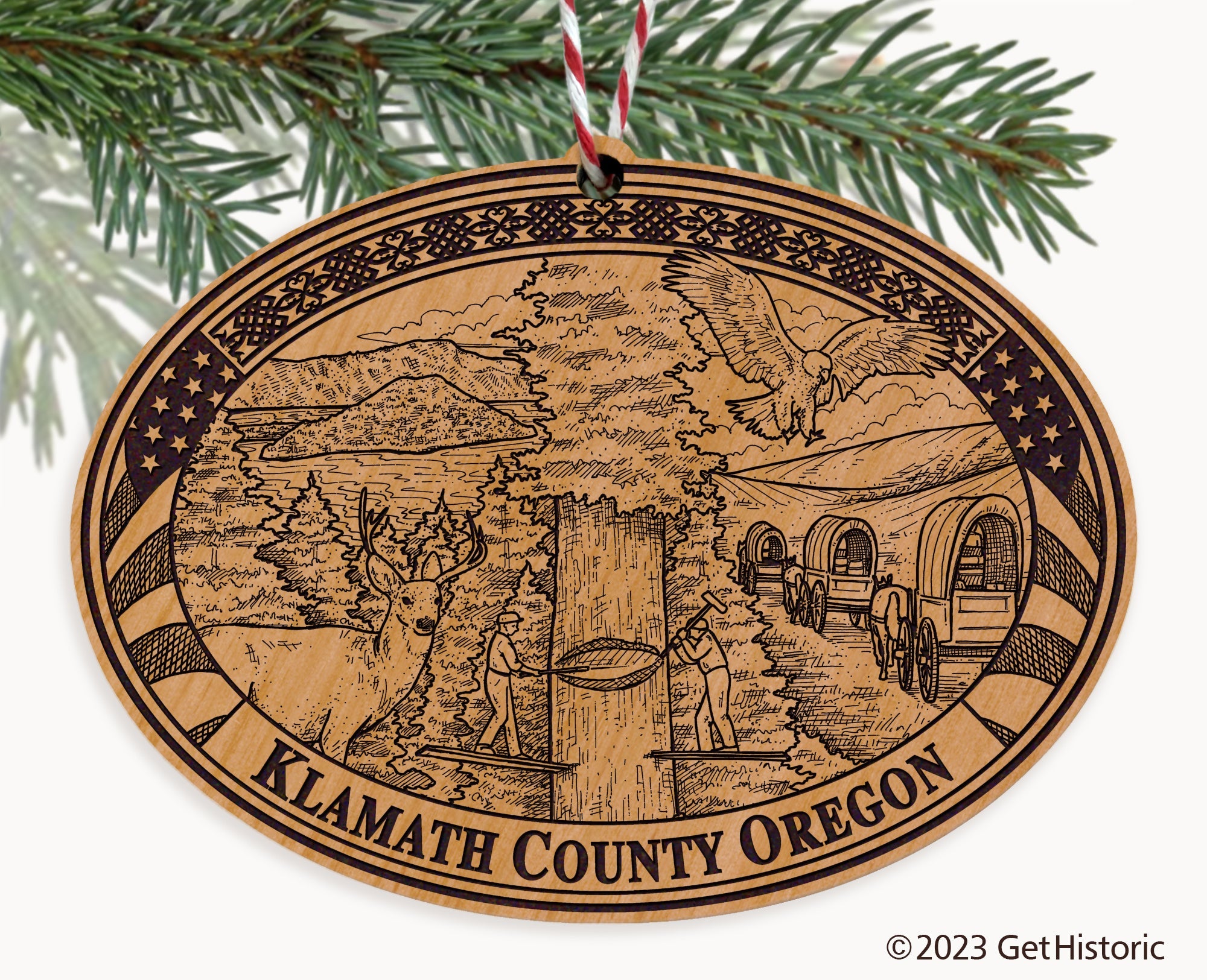 Klamath County Oregon Engraved Natural Ornament