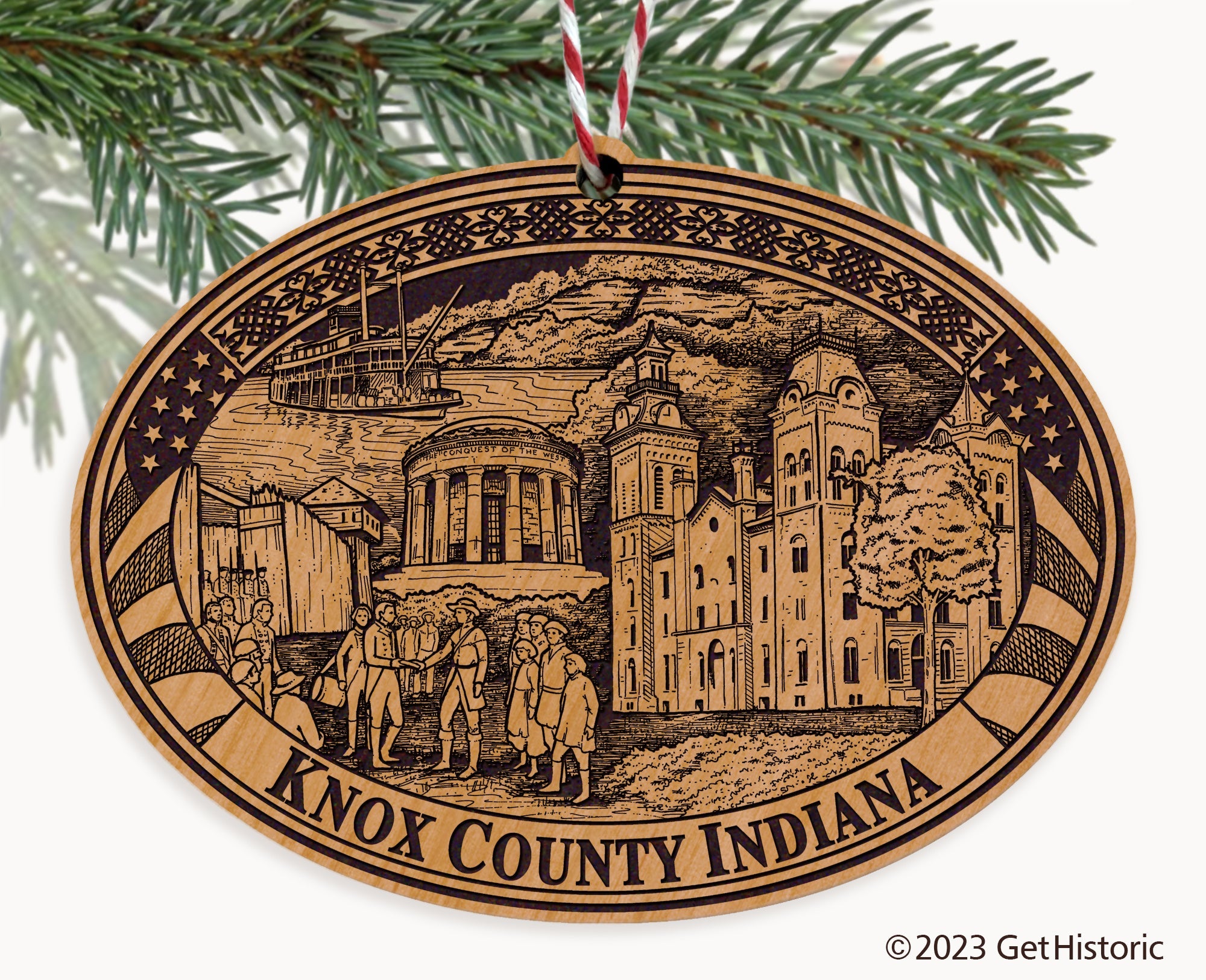 Knox County Indiana Engraved Natural Ornament