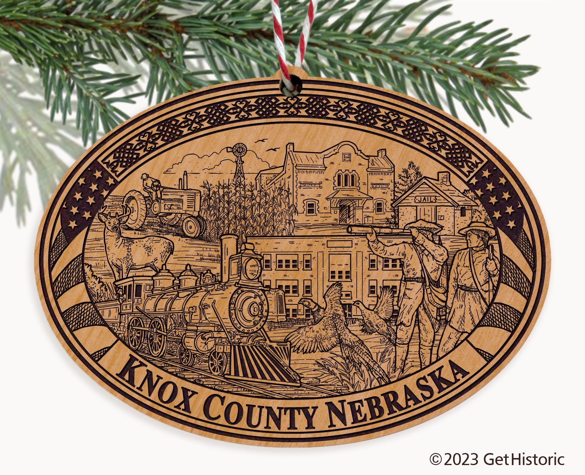 Knox County Nebraska Engraved Natural Ornament