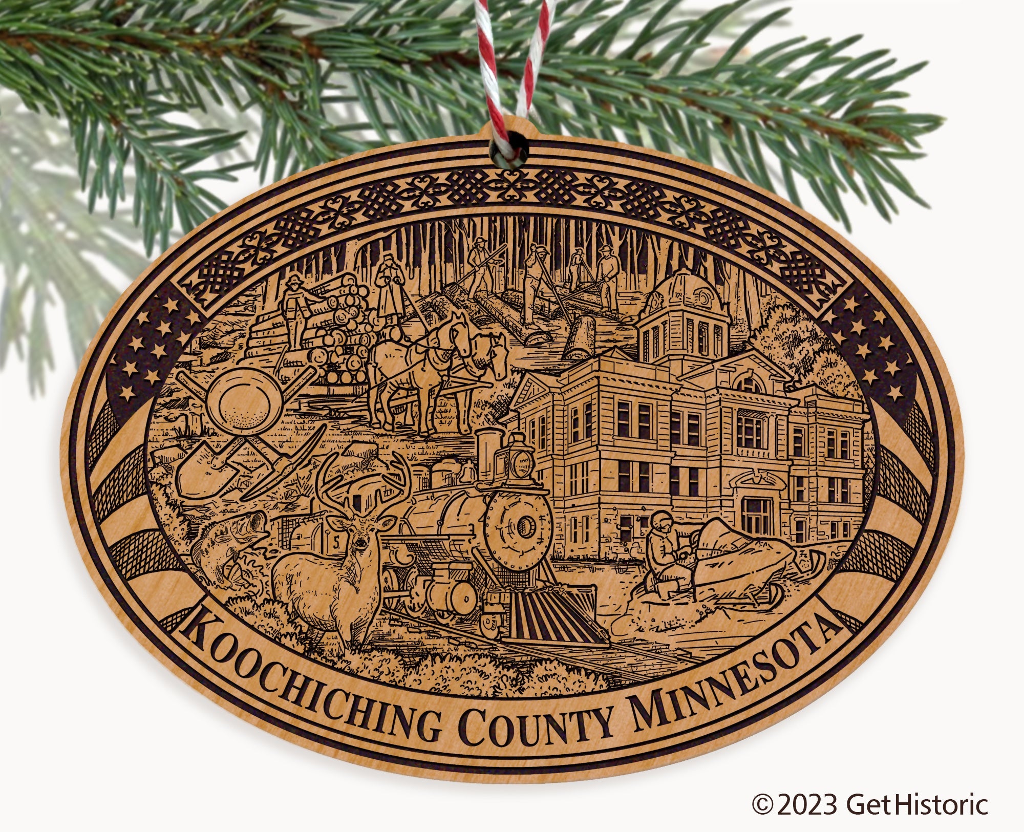 Koochiching County Minnesota Engraved Natural Ornament