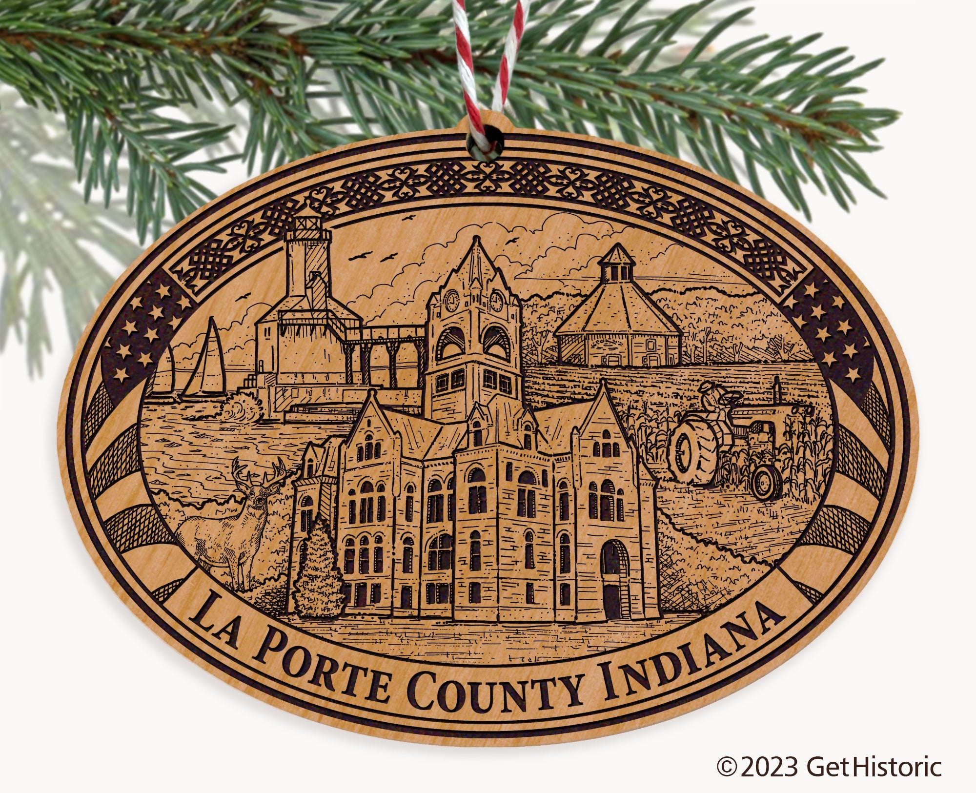La Porte County Indiana Engraved Natural Ornament