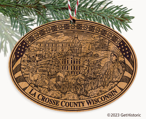 La Crosse County Wisconsin Engraved Natural Ornament