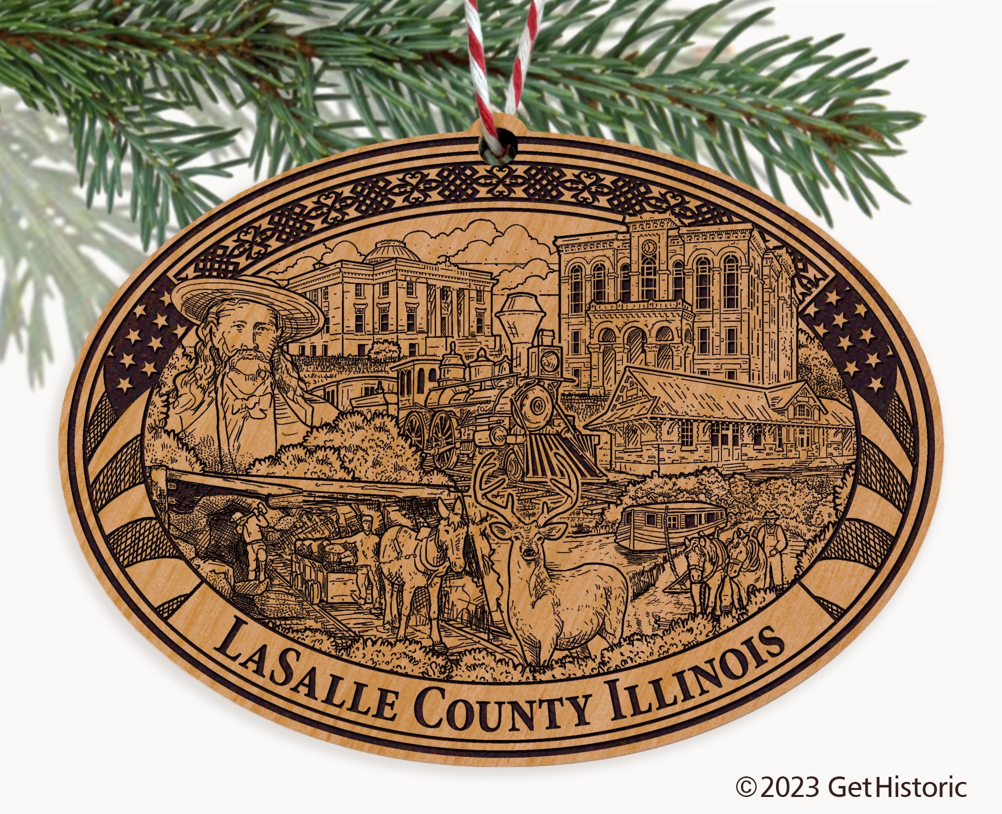 LaSalle County Illinois Engraved Natural Ornament