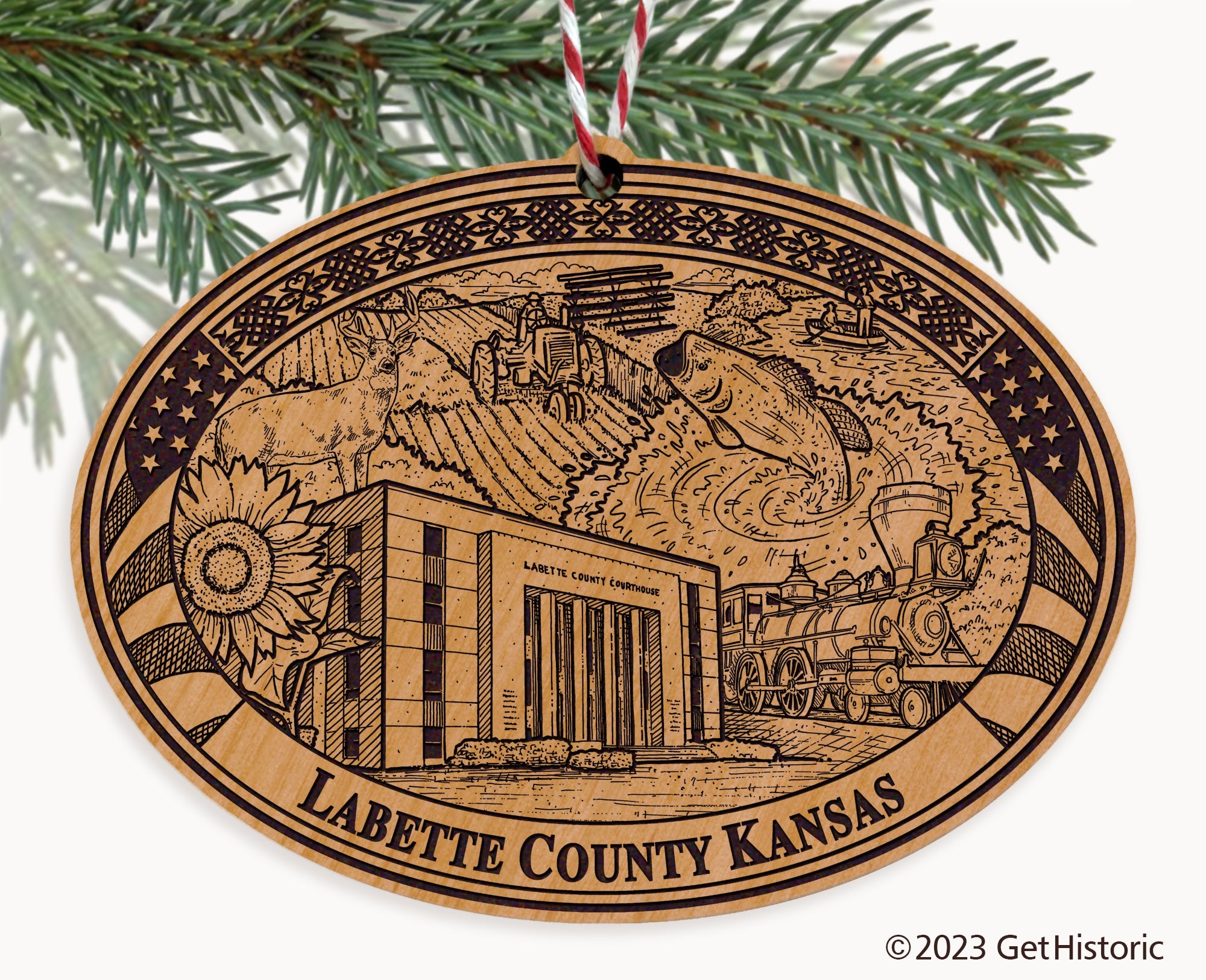 Labette County Kansas Engraved Natural Ornament