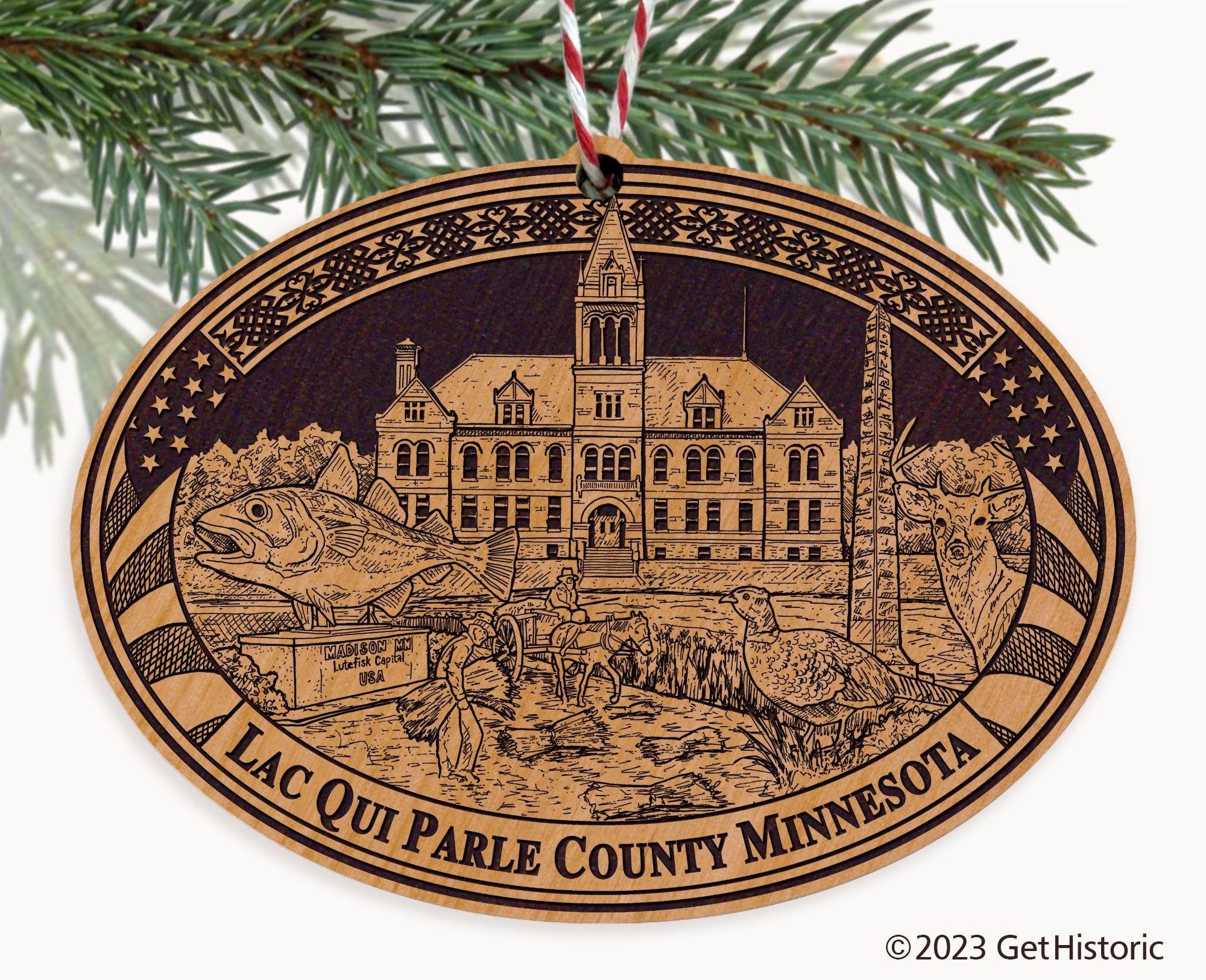 Lac qui Parle County Minnesota Engraved Natural Ornament