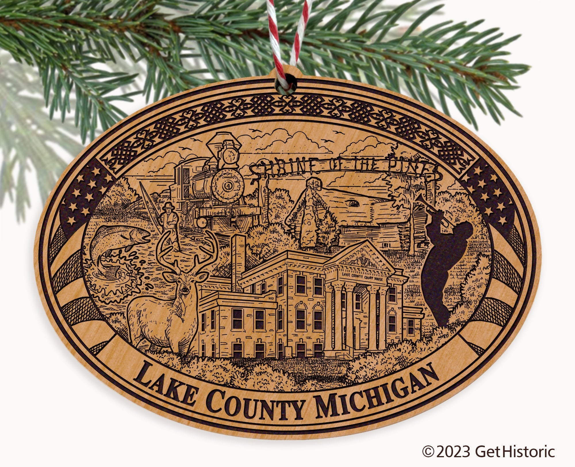 Lake County Michigan Engraved Natural Ornament