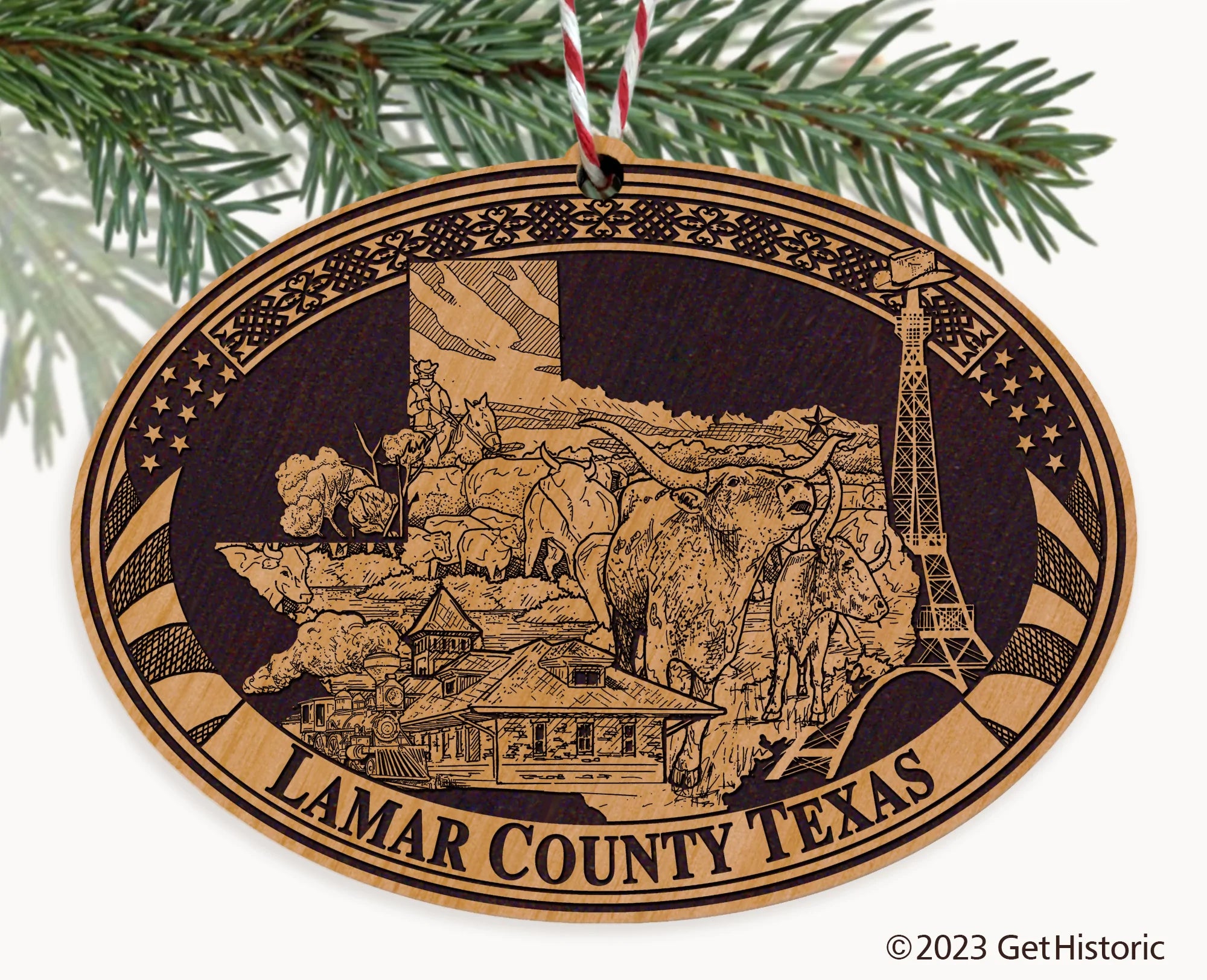Lamar County Texas Engraved Natural Ornament