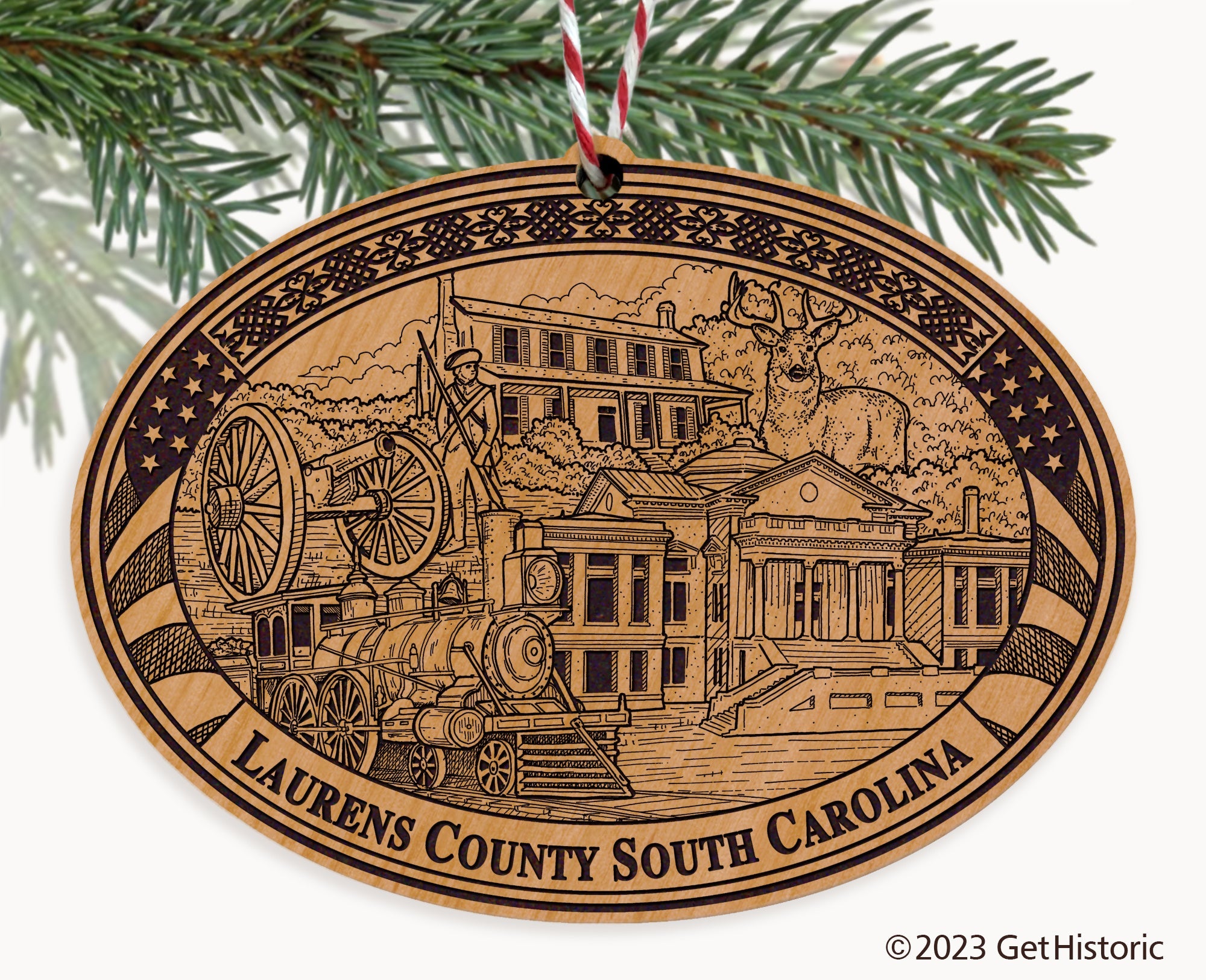 Laurens County South Carolina Engraved Natural Ornament