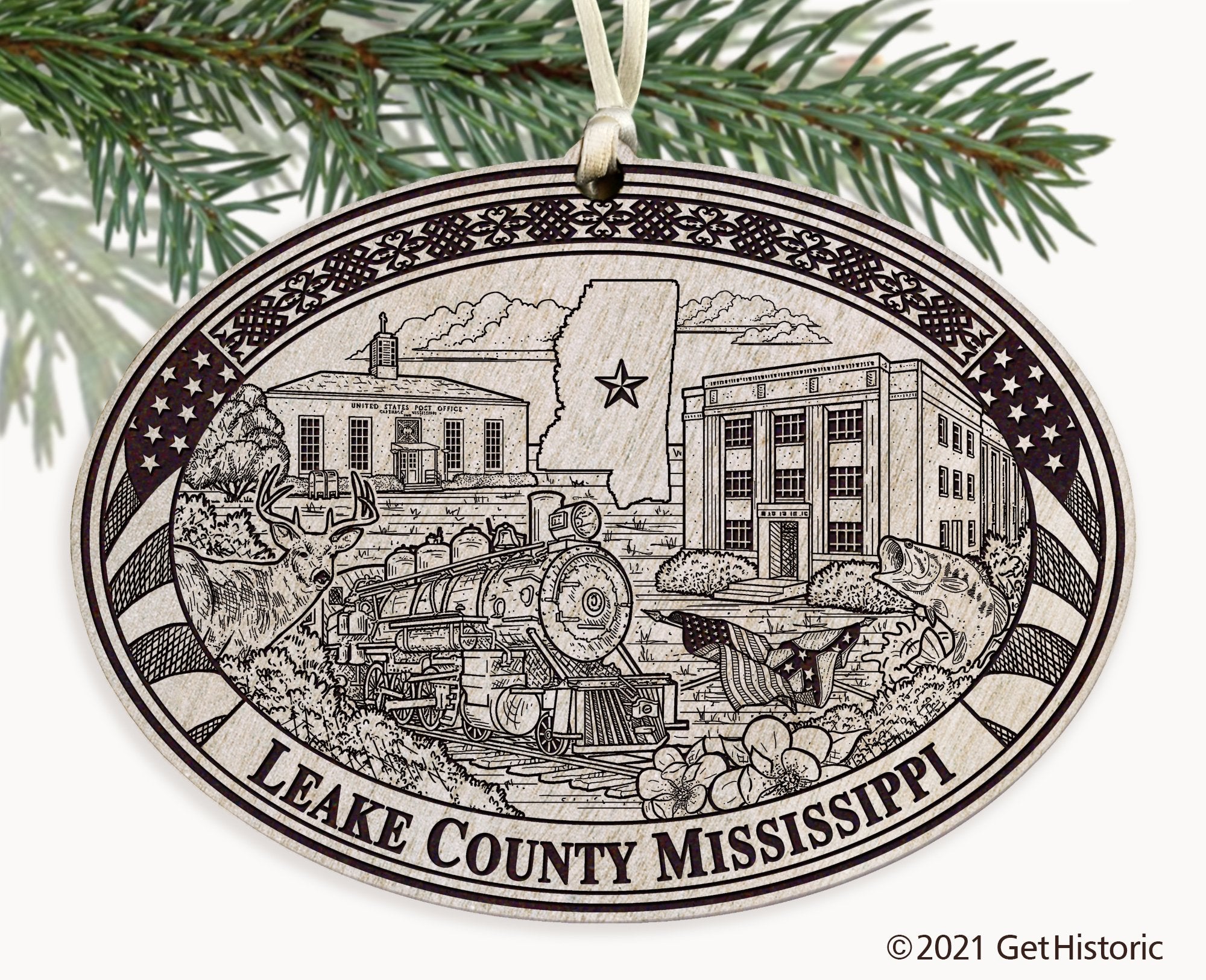 Leake County Mississippi Engraved Ornament