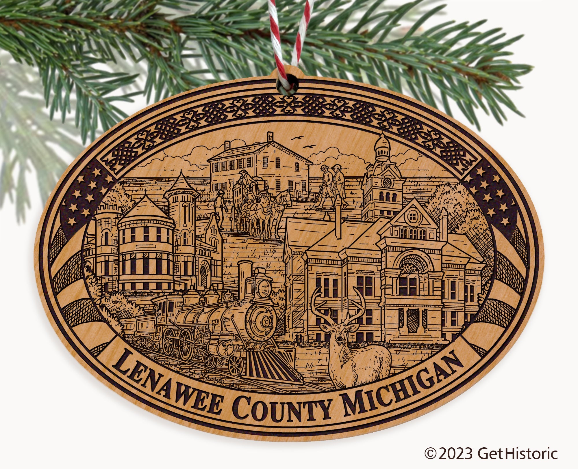 Lenawee County Michigan Engraved Natural Ornament