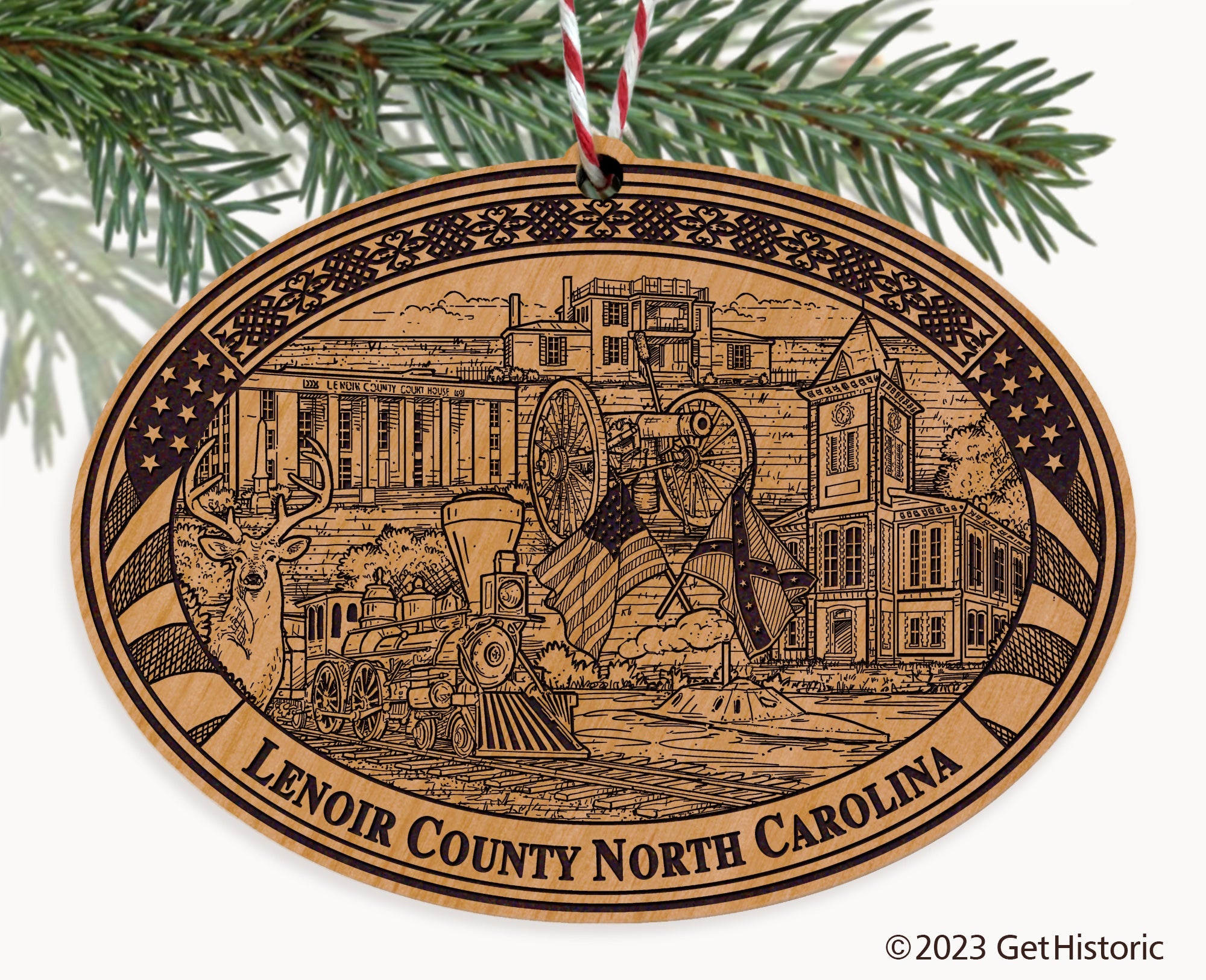Lenoir County North Carolina Engraved Natural Ornament