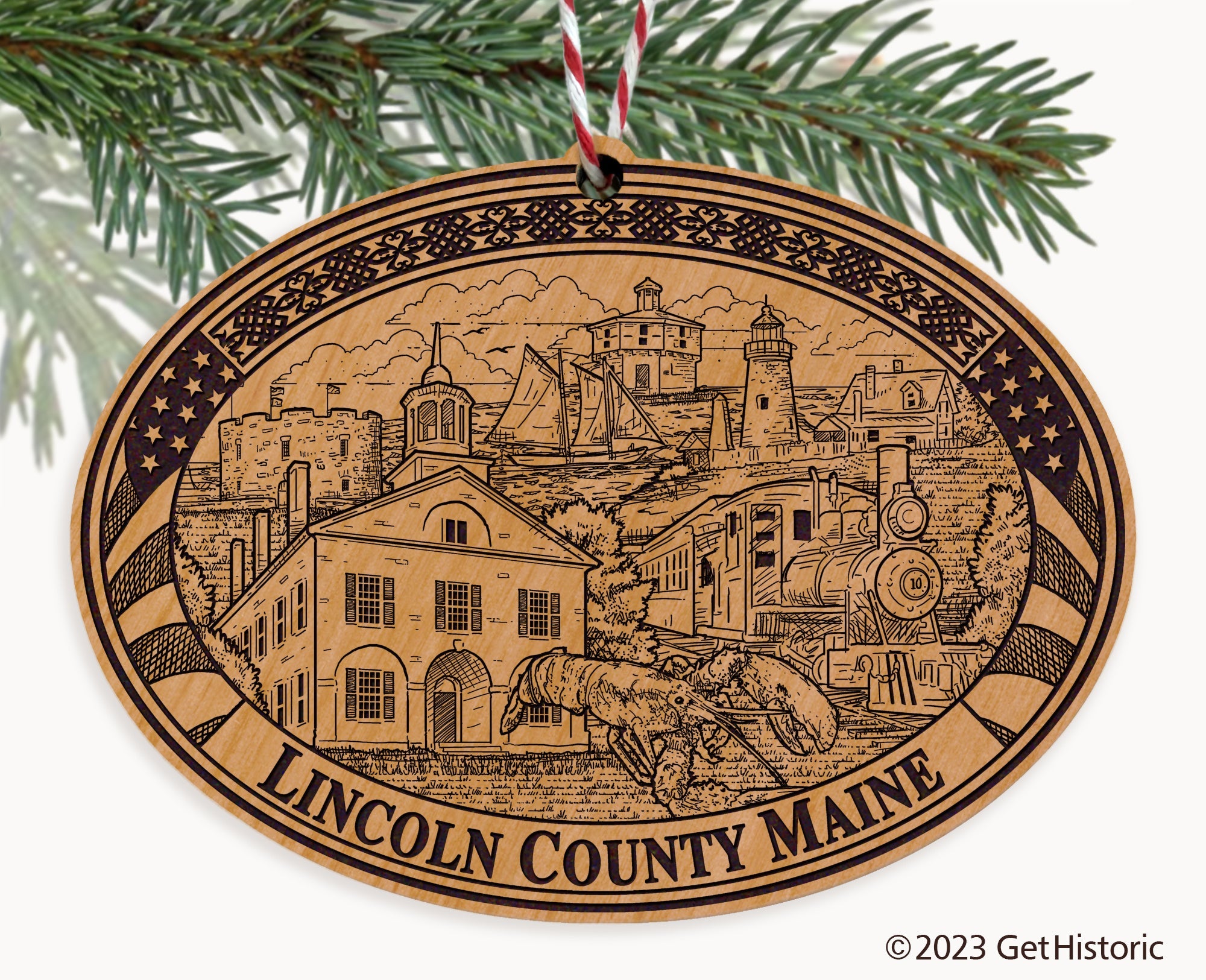 Lincoln County Maine Engraved Natural Ornament