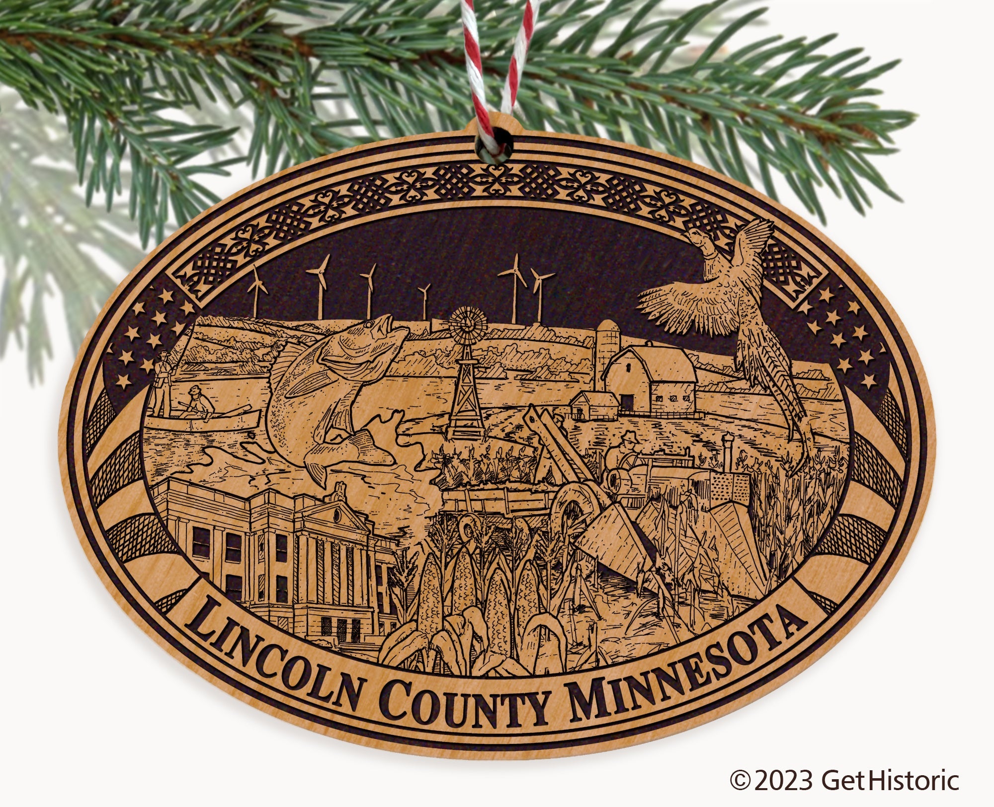 Lincoln County Minnesota Engraved Natural Ornament