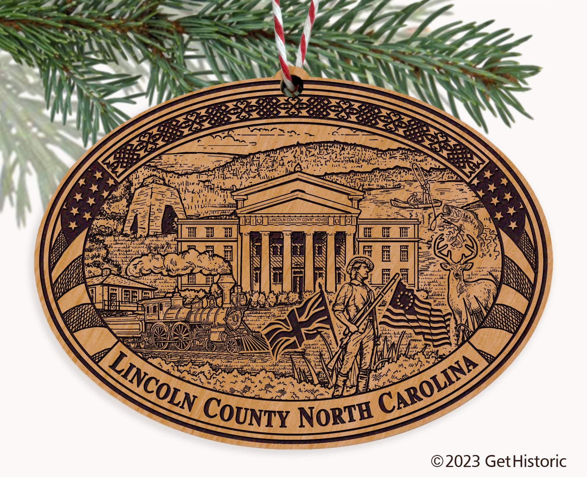 Lincoln County North Carolina Engraved Natural Ornament