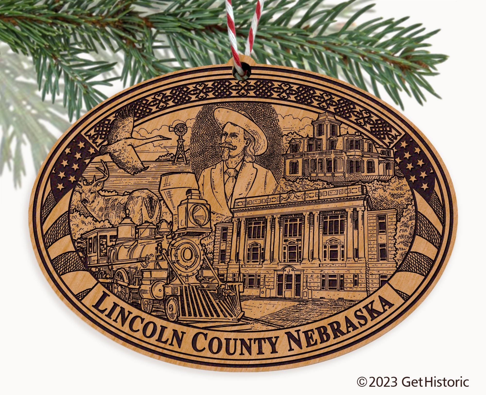 Lincoln County Nebraska Engraved Natural Ornament