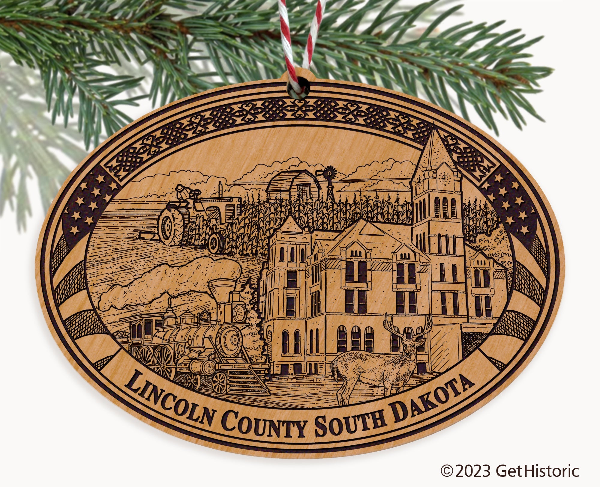 Lincoln County South Dakota Engraved Natural Ornament