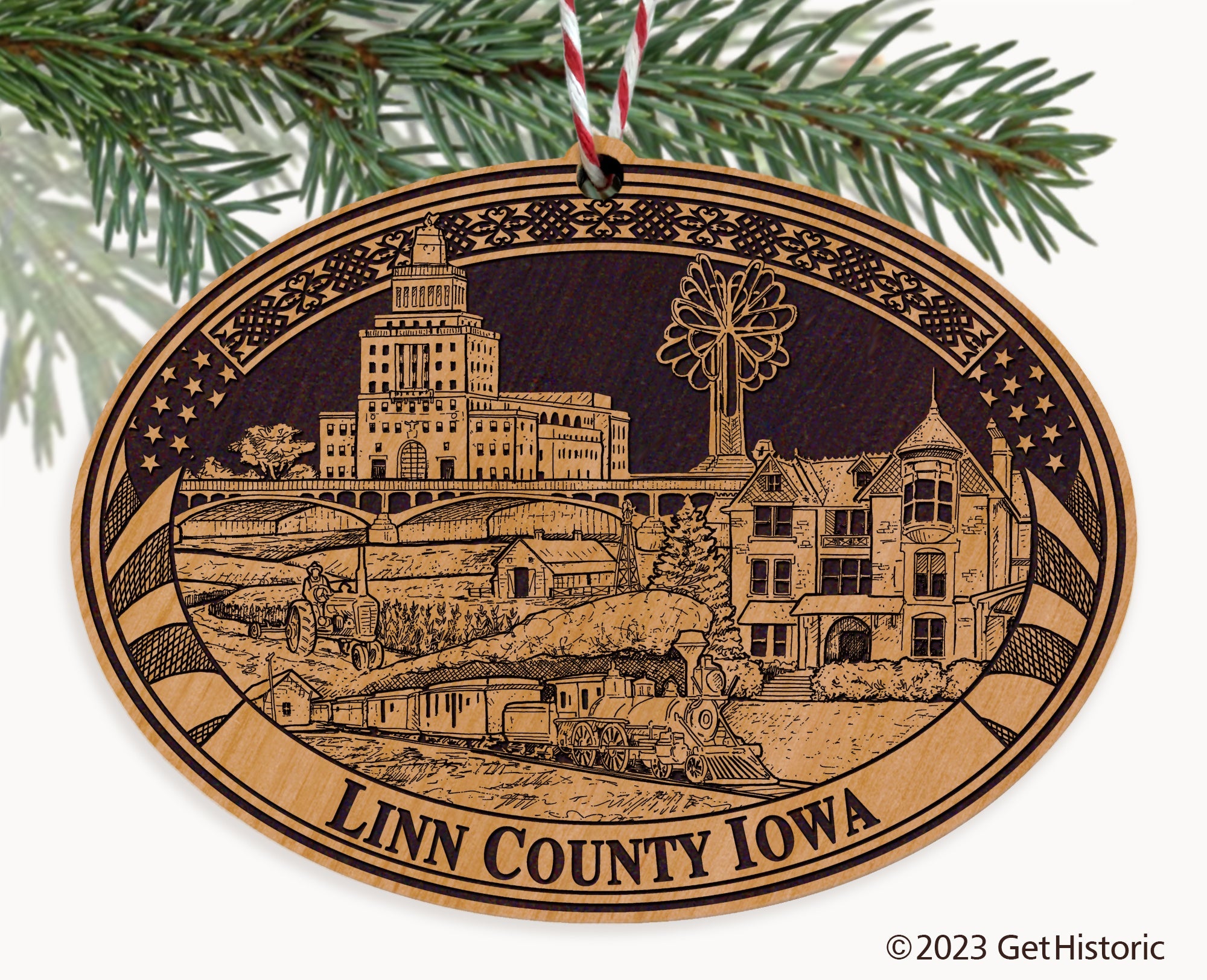 Linn County Iowa Engraved Natural Ornament