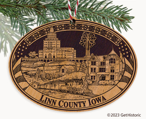 Linn County Iowa Engraved Natural Ornament